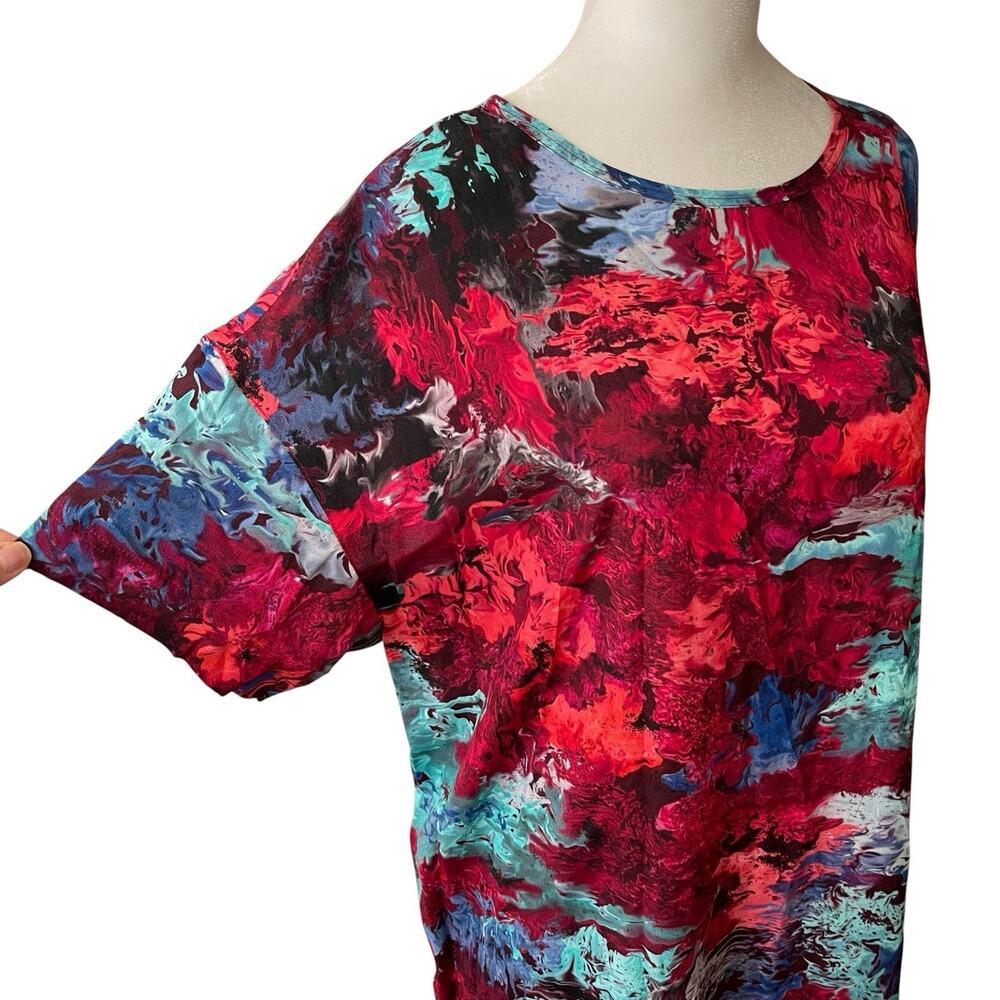 The Kit Womens Small Tunic Mini Dress Short Sleeve Boxy Watercolor Print Pockets - Picture 7 of 10